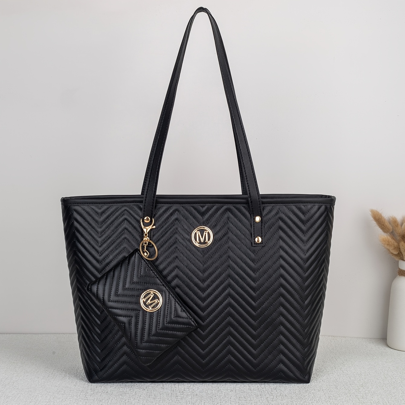 TEMU -shaped Quilted Bag Women's Large Capacity Commuter Shoulder Bag With Coin Purse Handbag