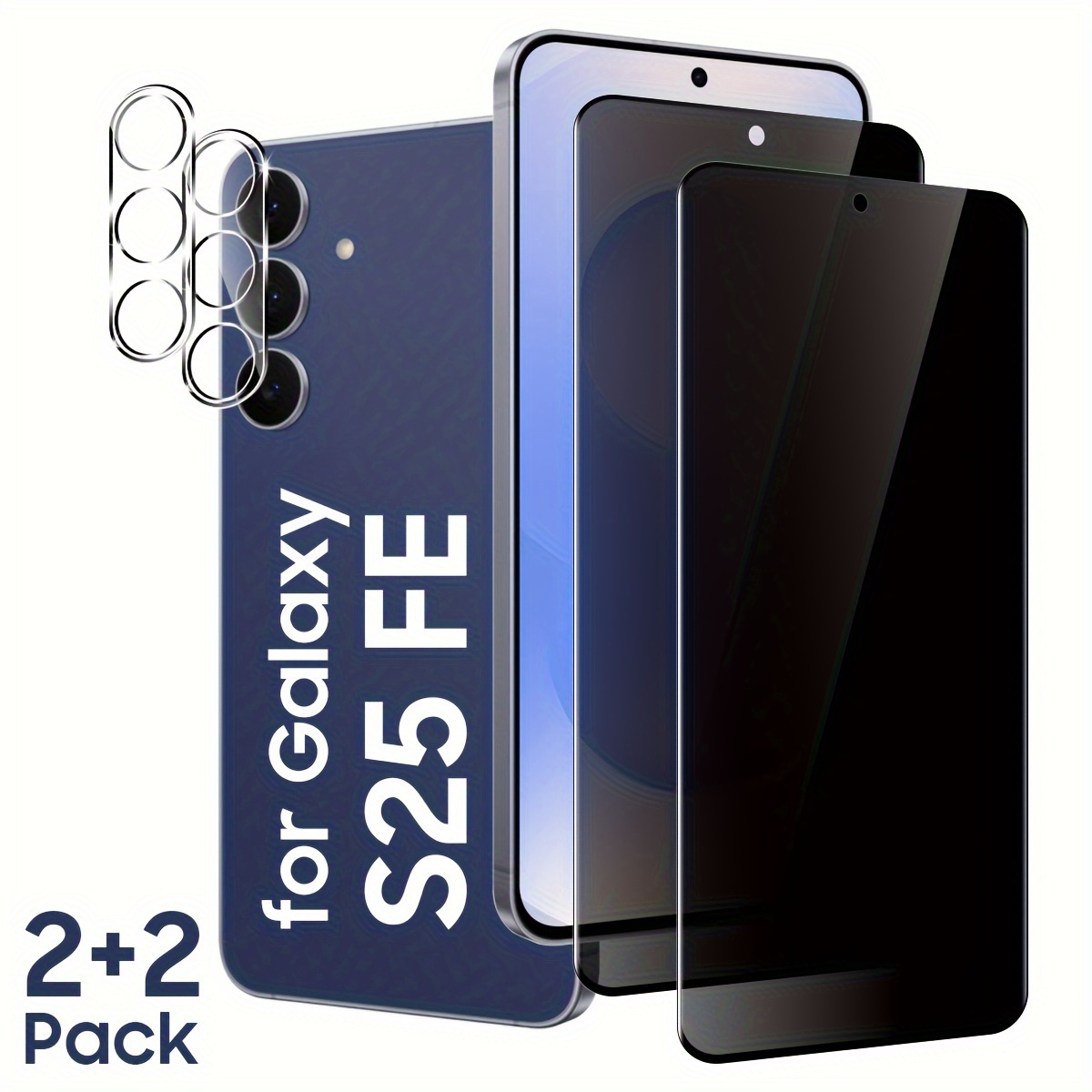 TEMU Lot de 2+2 protections d'écran en verre trempé anti-espion et anti-espion pour Galaxy S25 FE avec protection d'objectif, anti-bulles, compatible