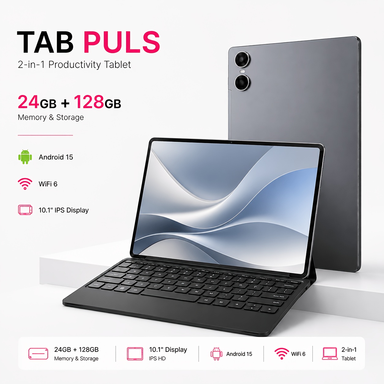 TEMU Tablet 15 de 10.1 pulgadas 2026 con Teclado, Ratón, y Lápiz Stylus, 24 GB RAM + 128 GB ROM, Procesador -Core, Pantalla IPS HD, Cámara Dual HD,