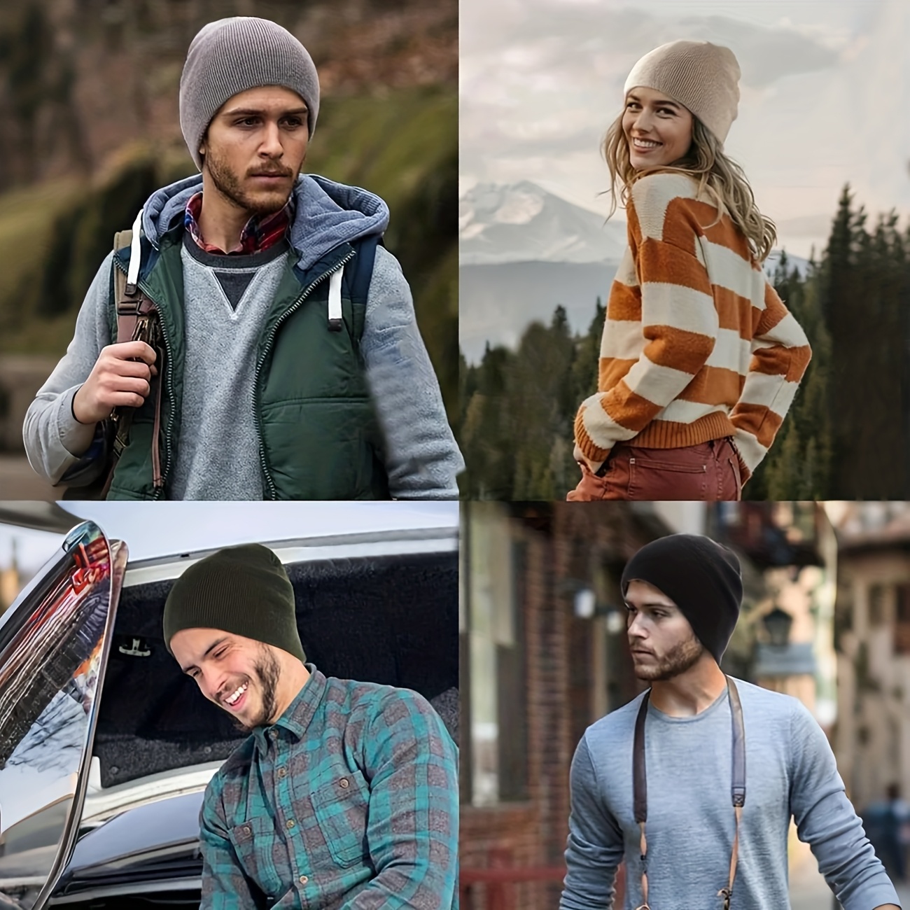 Double-Layer Beanie Hat Ultra Soft Stretchy Cuffless Unisex Warm Thick Winter double layer beanie hats men women ultra soft stretchy  main image 4