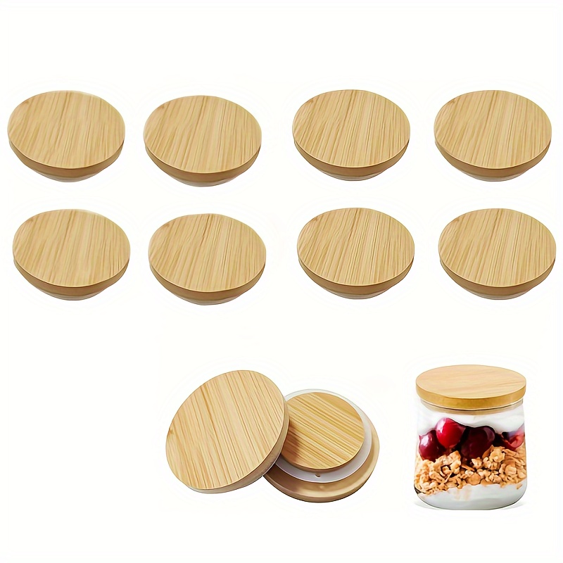 

10pcs Natural Bamboo Yogurt And Coffee Bean Jar Lids With Silicone Seal Ring - And Durable Home Kitchen Supplies
