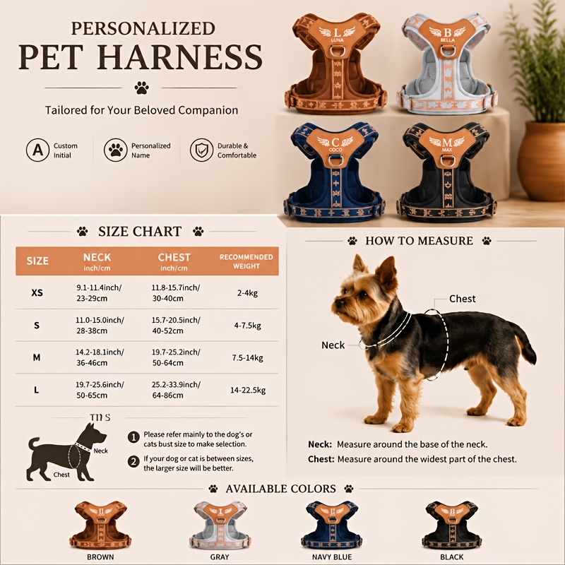 Custom Pet Name and Initial Uppercase Dog Harness, Soft Breathable Vest
