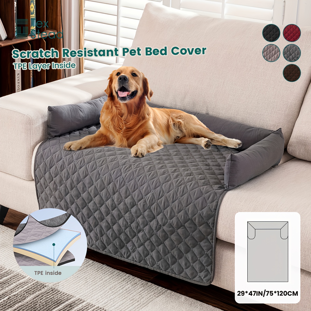 Image of 1pc Pet Sofa Bed, Slip-resistant, Washable Couch Protector With Bolster Cushions, Furniture Cover For Pets, Dogs, Cats