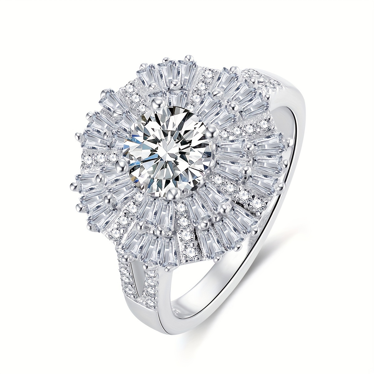TEMU 1 Piece 925 Sterling Silver 1 Carat Moissanite Ring Original Umbrella Element Exquisite Fashion Women's Ring Engagement Wedding Anniversary Gift For , Lovers