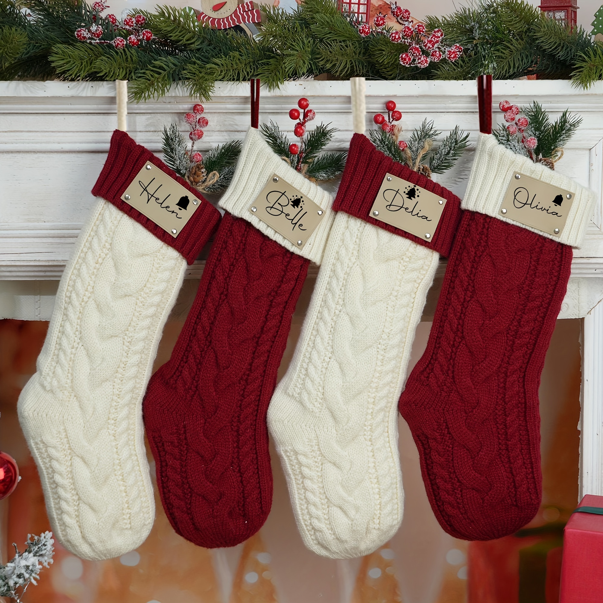 

1 Pair, 2024 Family Knit Christmas Socks, Personalized Knit Christmas Socks, Custom Name , Christmas Hanging Ornaments, Christmas Gifts