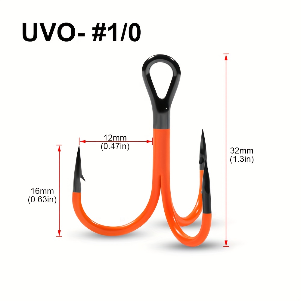 TEMU Hameçon de pêche Spinpoler Uv-Active Treble, 2X plus , pointes revêtues à haute teneur en #1, #1/0, #2/0 pour matériel de pêche Swimbait