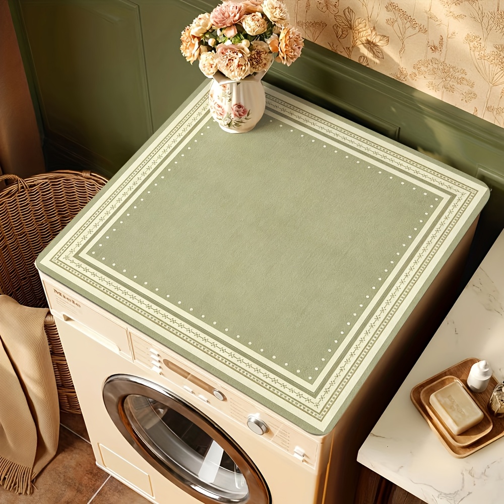 TEMU 1pc, Washing Machine And Dryer Protection Mat, Easy Geometric Plaid Border Beige, Green Design, Soft Mud Material, Durable, Easy To Clean,