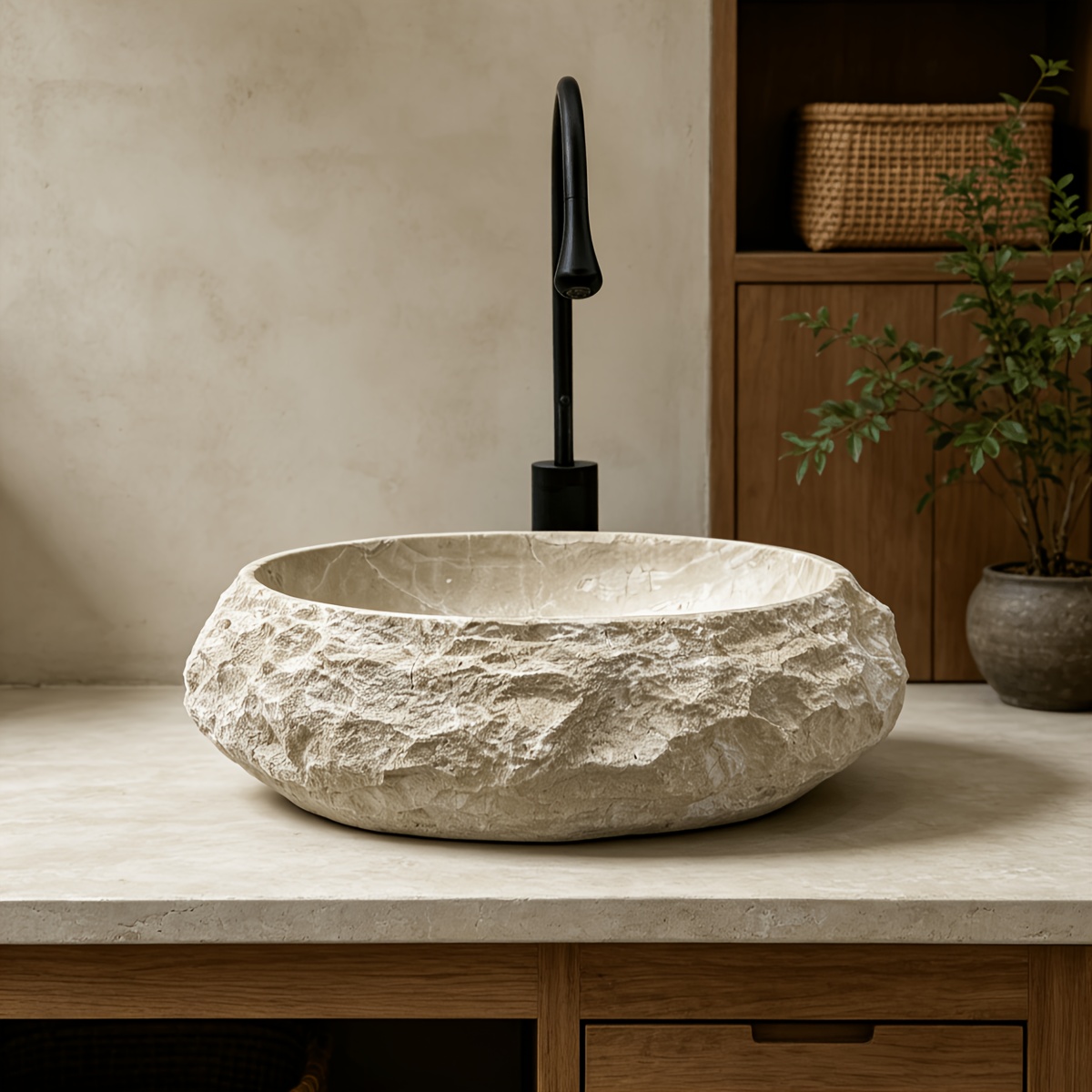 1pc Unique Stone-Shaped Artificial Stone Bathroom Sink, Washbasin, Deep Anti-Splash Artistic Basin, Decorative Basin, Large Single Basin, with Drain And Anti-Odor Drain Pipe, Suitable for Various Decoration Styles of Bathrooms