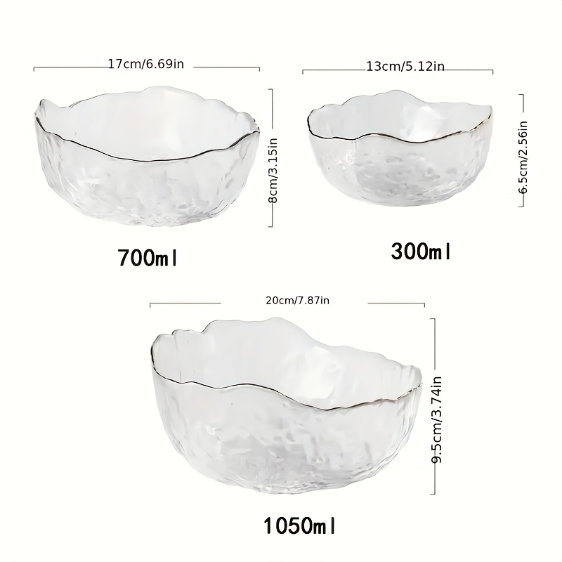 TEMU 3 pièces Assiette à Fruits en Verre Style Nordique avec Bordure Dorée et Motif Marteau, Bol Salade Créatif pour Maison, Design ,Vaisselle