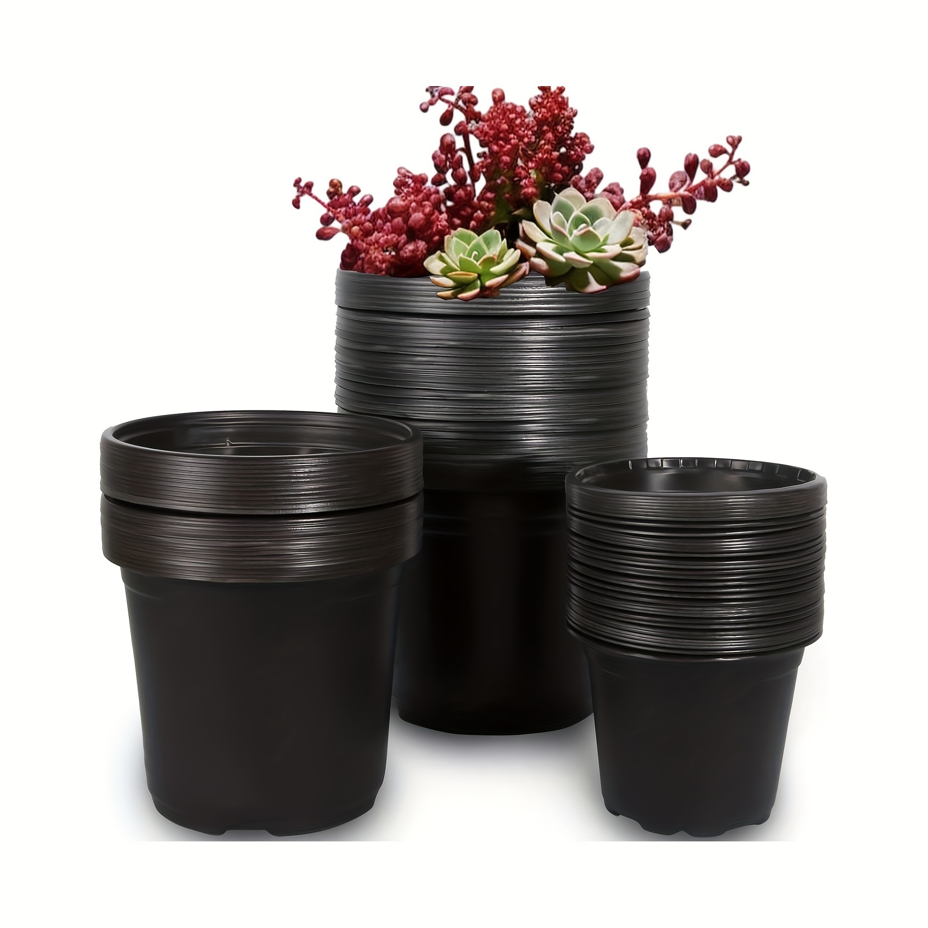 

50pcs Black Disposable Garden Pots - Thickened, Nursery & Vegetable Planters With Drainage Holes For Indoor/outdoor Use