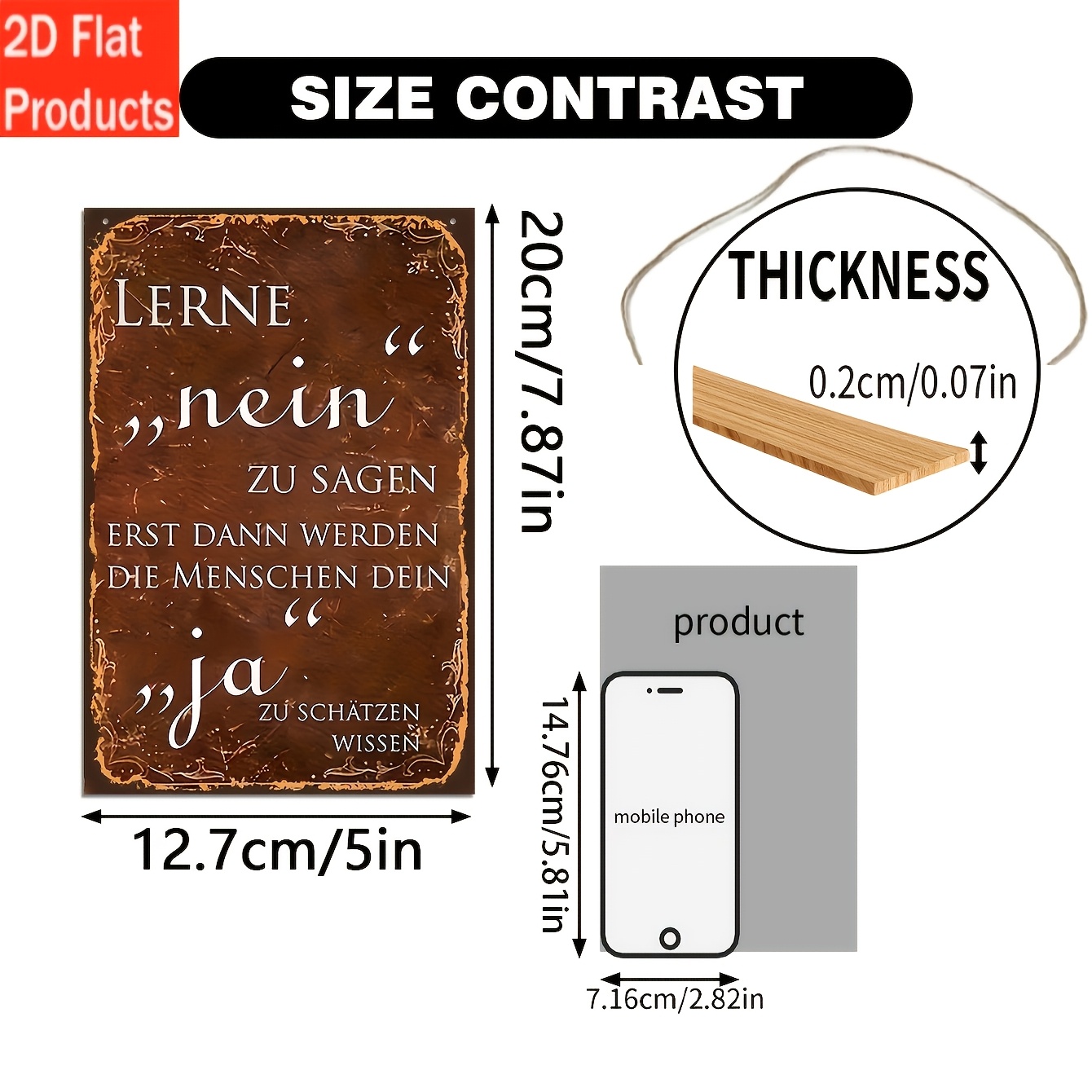TEMU 2D Flat - Dekoschild und Plakette - . Retro-Holzschild, Retro-Deutsches Zitat, Vorgebohrt, Geeignet für Innen, Garten, Außenbereich, Zuhause,