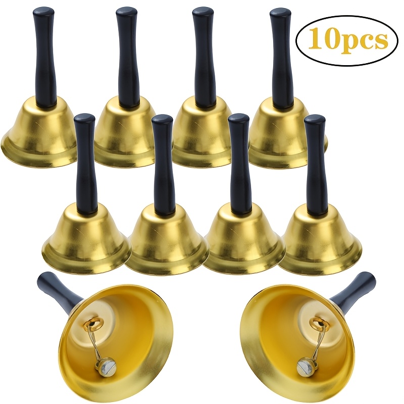 TEMU 10pcs Manual Bells, Golden Handled Bells, Service Bells For Restaurants, Bells With Black Wooden Handles, Suitable For Schools, Churches,