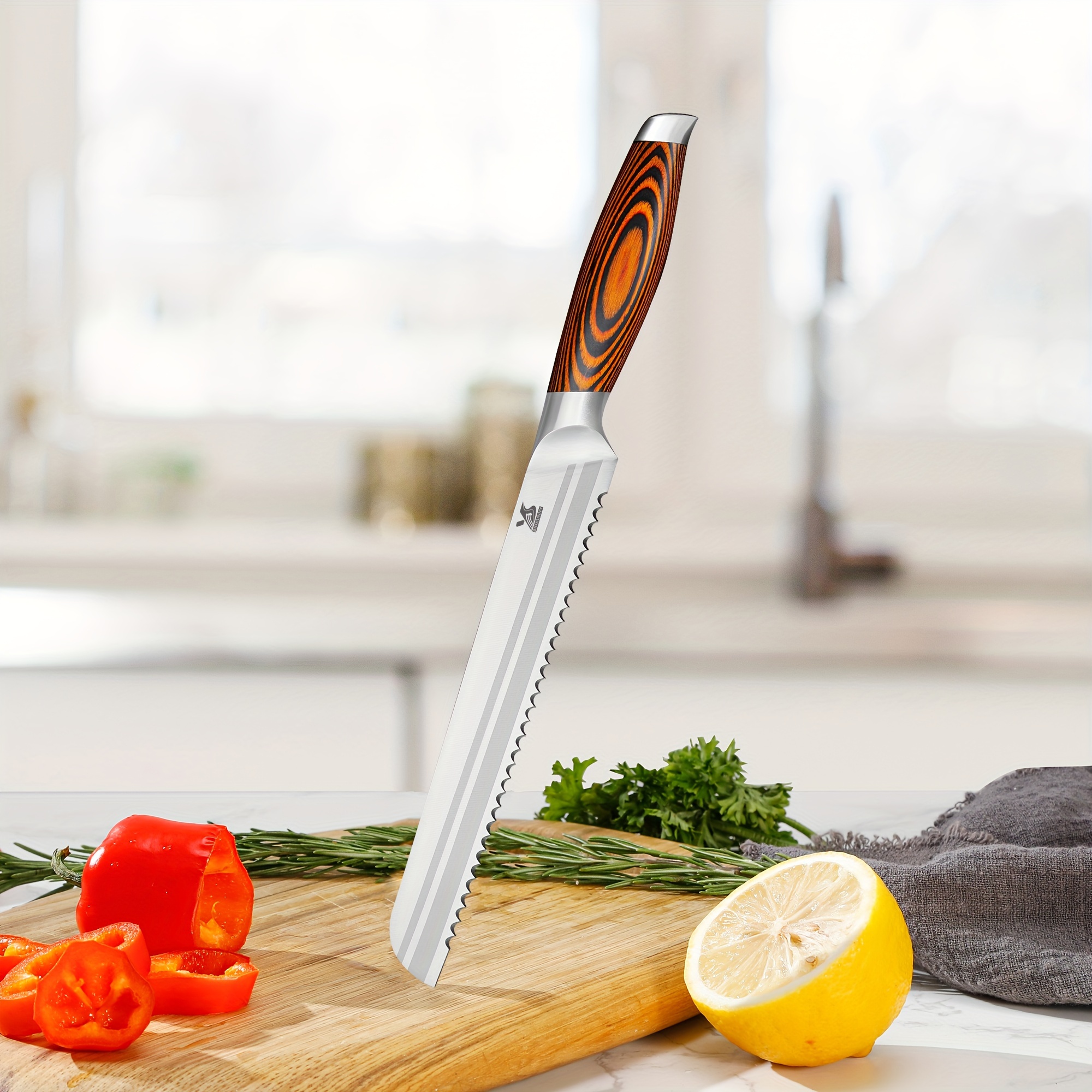 TEMU Couteau à Pain, Couteau Professionnel en Acier pour Trancher , Couteau à Gâteau à Lame Dentelée de 8 Pouces, Coupe-Pain pour Pain Croustillant