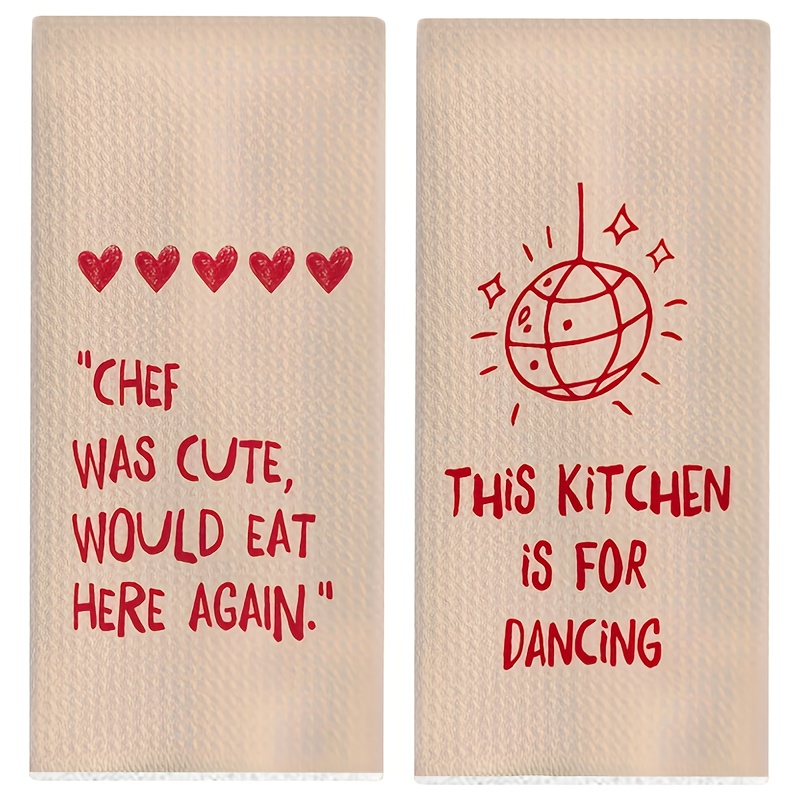 Image of 2pcs Kitchen Towels, - "chefs Are Cute" And "this Kitchen Is For Dancing" Quotes, Machine Washable, Perfect For Kitchen And Gym Use, Multi-functional Dishcloths