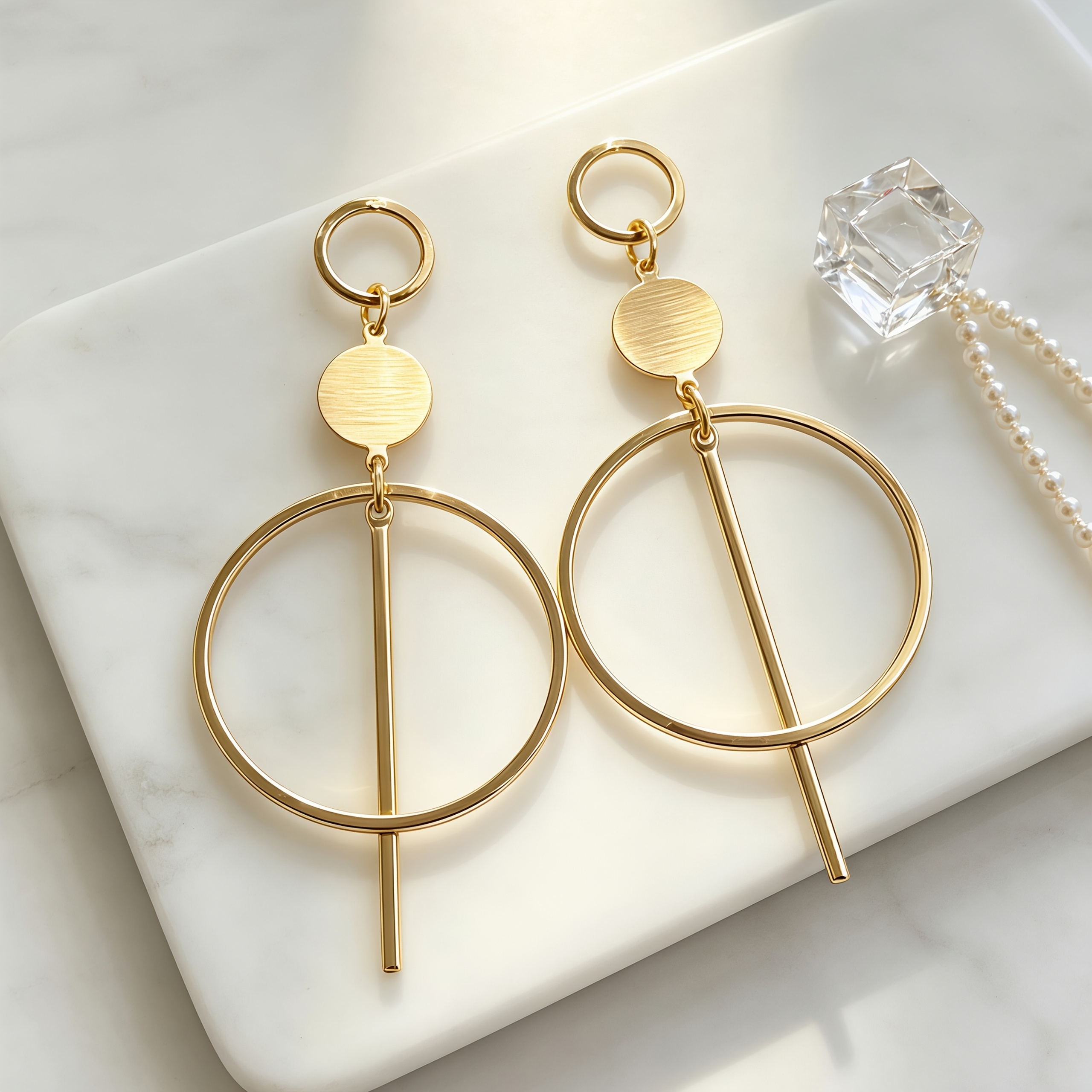 Women's Fashionable Drop Earrings with Geometric Hoops