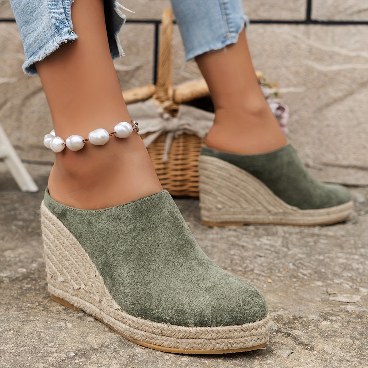 women's fashion espadrille wedge mules casual slip half - Temu Türkiye