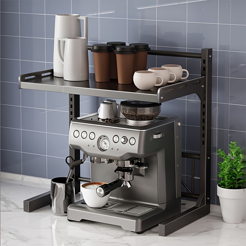 2 tier metal coffee maker stand expandable and adjustable cup holder k cup storage drawer sturdy home kitchen counter organizer black kitchen supplies utility racks