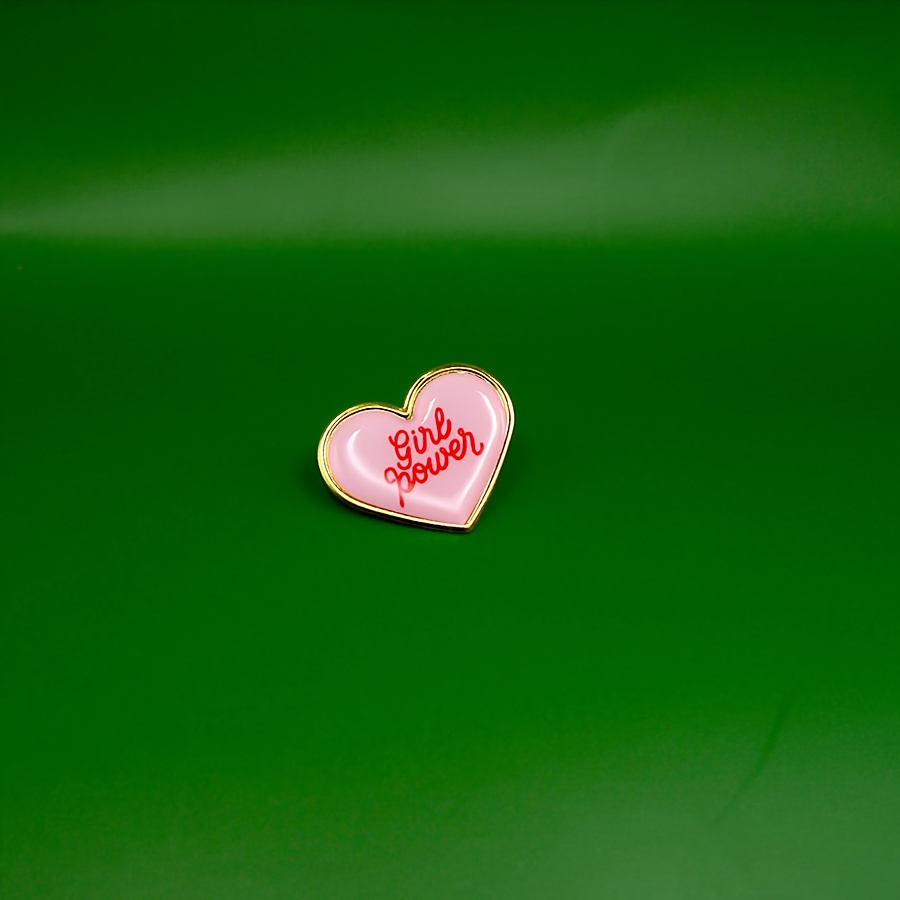 1pc Of A Pink Heart-shaped Pin Brooch Featuring A 'girl Power' Text Design, Perfect As A Trendy Accessory For Clothing Or Backpacks, And A Great Souvenir
