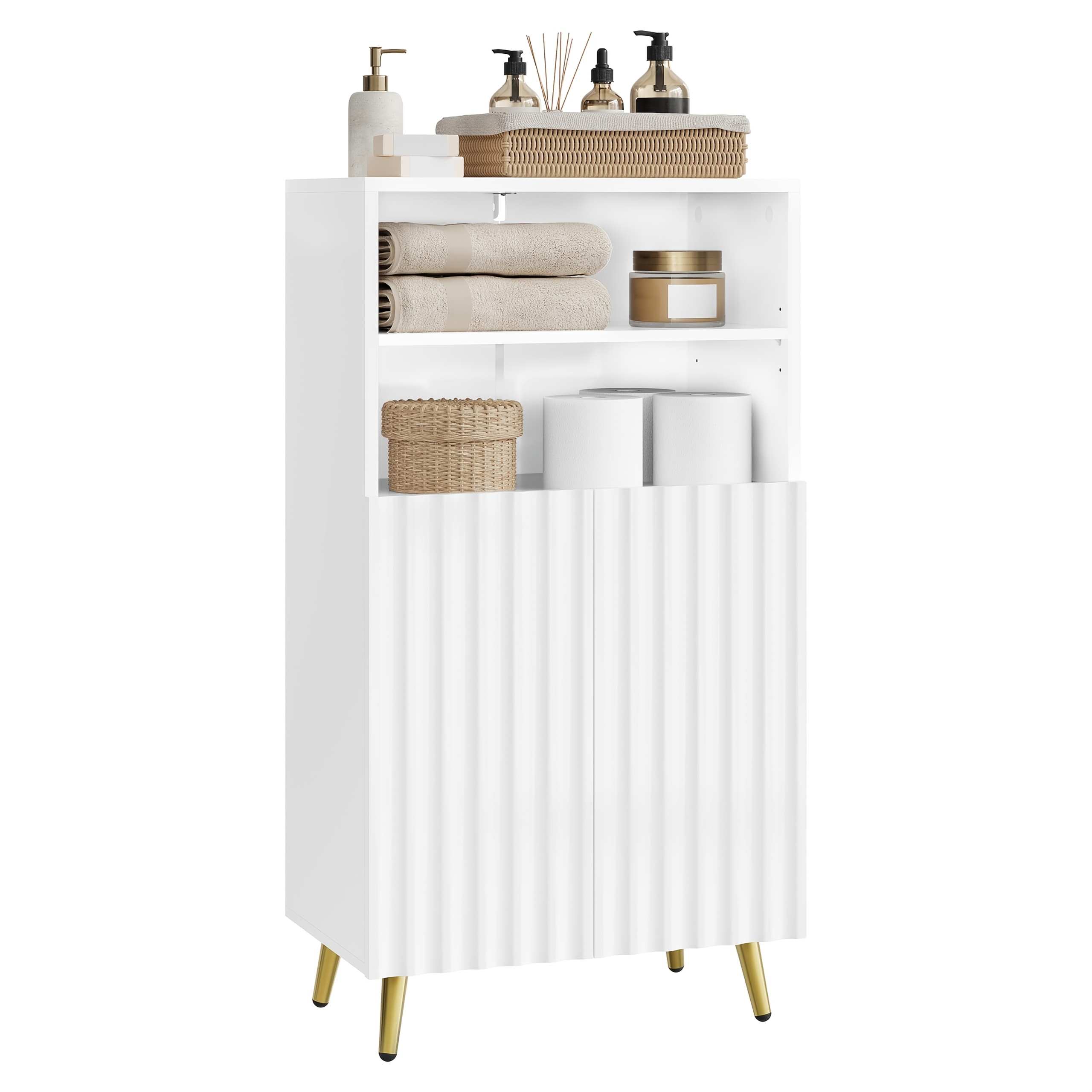 1pc Bathroom Cabinet, Bathroom Cabinet With 2 Open Compartments, 2 Doors, 2 Adjustable Shelves, Bathroom Cabinet, White, 50 X 31 Cm