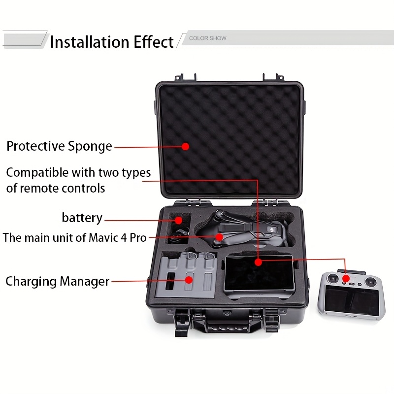 dji   4   storage case scratch resistant durable pvc   protective box with multi functional organizer ergonomic handle secure closure for 3 camera   black   storage case   scratchresistant material Product details 2