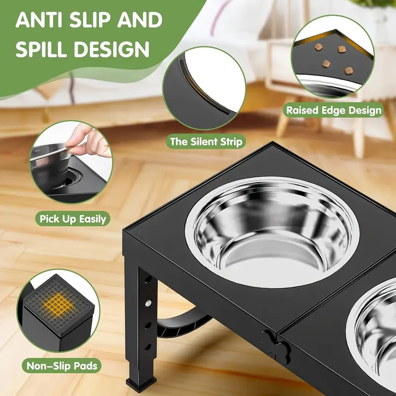 2 set adjustable elevated dog bowls foldable design raised dog bowls with 4 stainless steel bowls dog water dish for all breed dogs easy to clean Product details 4