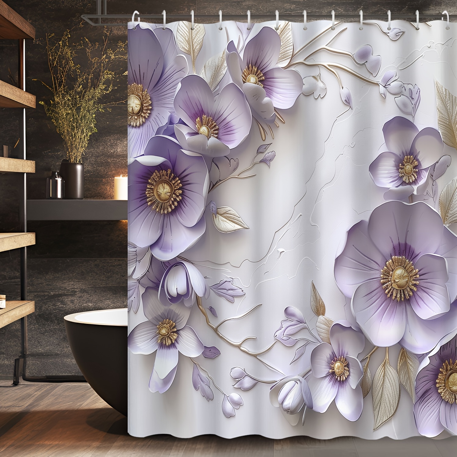 

1pc - Floral Style Pattern Floral Bride Party Shower Curtain, Including 12 Hooks Waterproof Shower Curtain, Bathroom Decoration, Bathroom Shower Curtain, Bathroom Accessories, Home Decoration