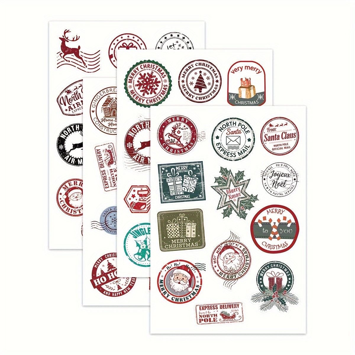 Image of 50pcs Christmas Self Adhesive Gift Tag Stickers, Paper Labels, Christmas Stickers, Holiday Present Stickers Labels For Seals Card Santa Claus Stickers Decor