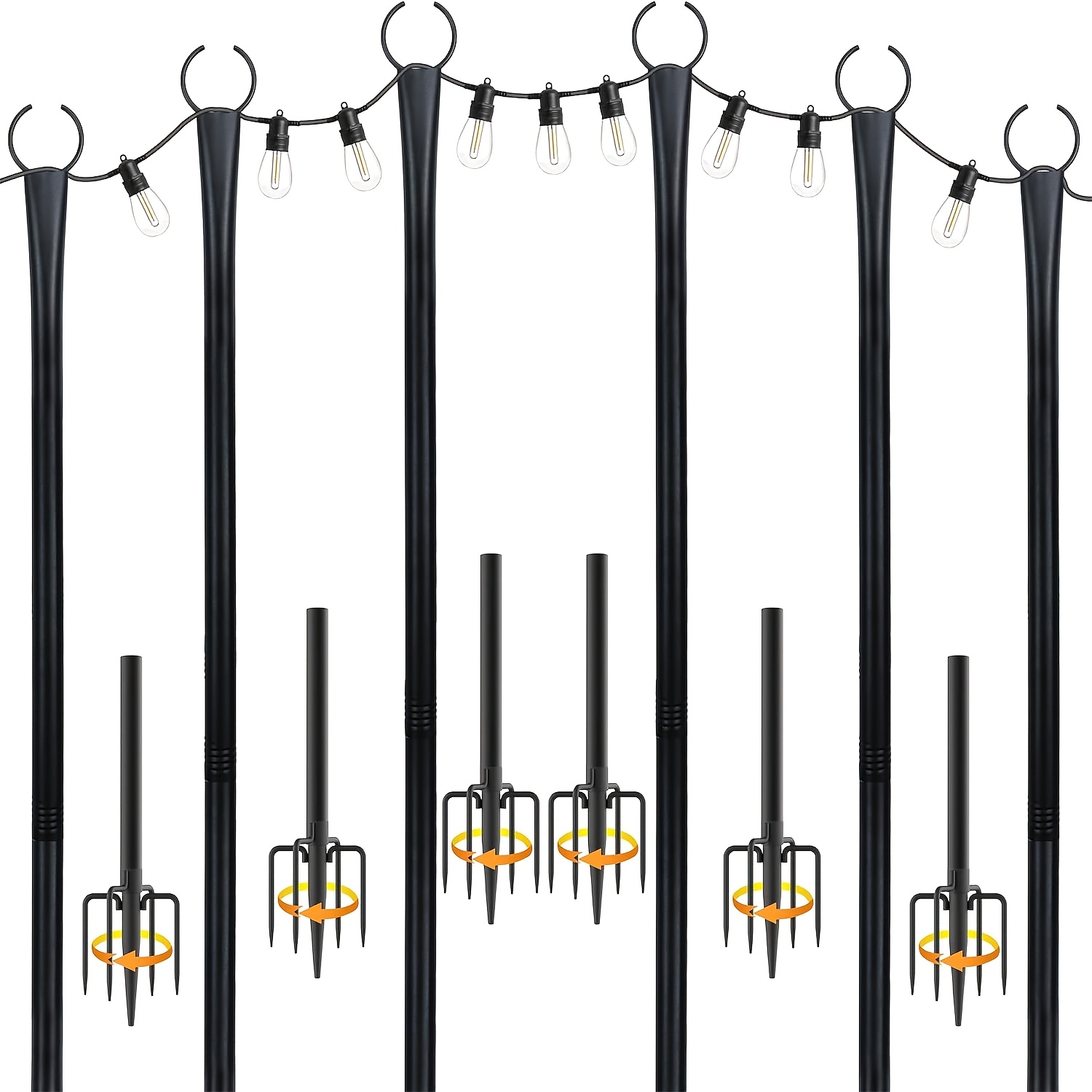 Image of Heavy-duty Metal Poles For Outdoor Hanging Lights | With Fence Brackets, String Light Pole Stand With Fork For Party, Wedding, Christmas Decorations - Mexllex