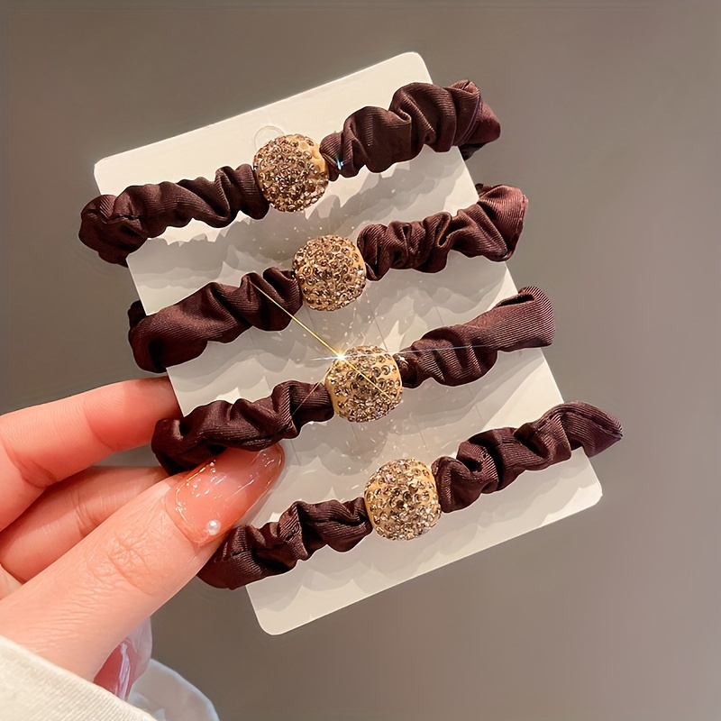 4pcs set delicate fashion large roll   elastic headband womens ponytail ball headwear leather cover hair accessories womens daily products hair accessories headwear Product details 9