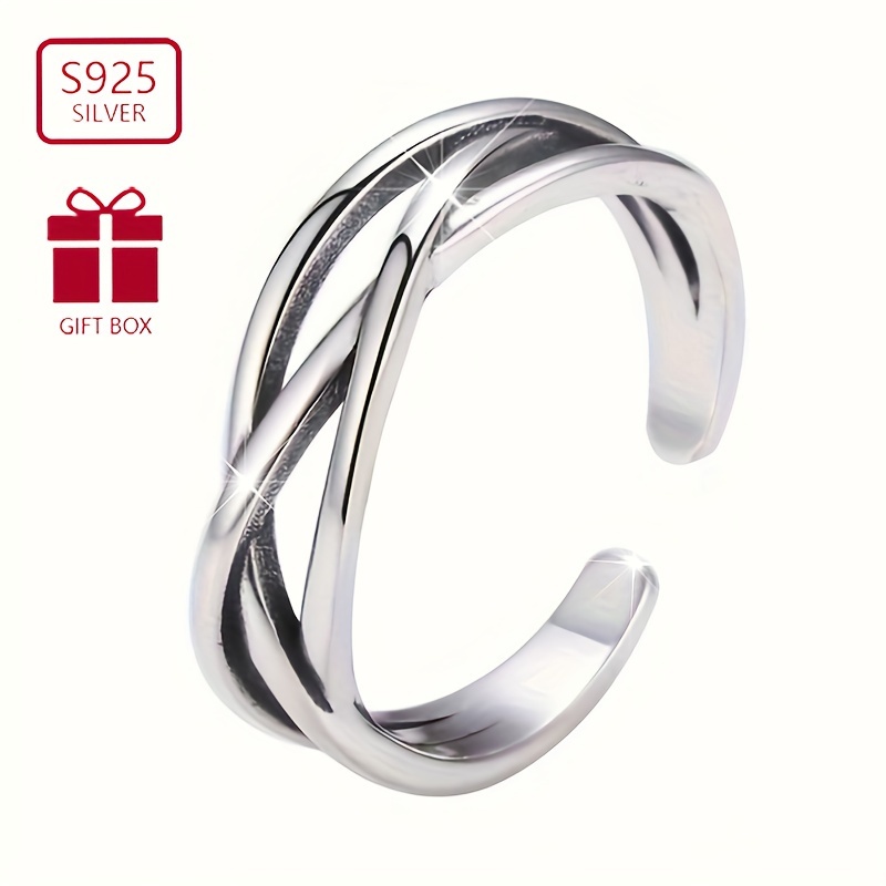 

1pc Vana Hip Hop Style Bague Ouverte Réglable, Argent Sterling 925, Bijoux de Mode Hypoallergéniques pour les Quotidiennes et de Fête, Cadeau de Festival Printanier, Toutes les