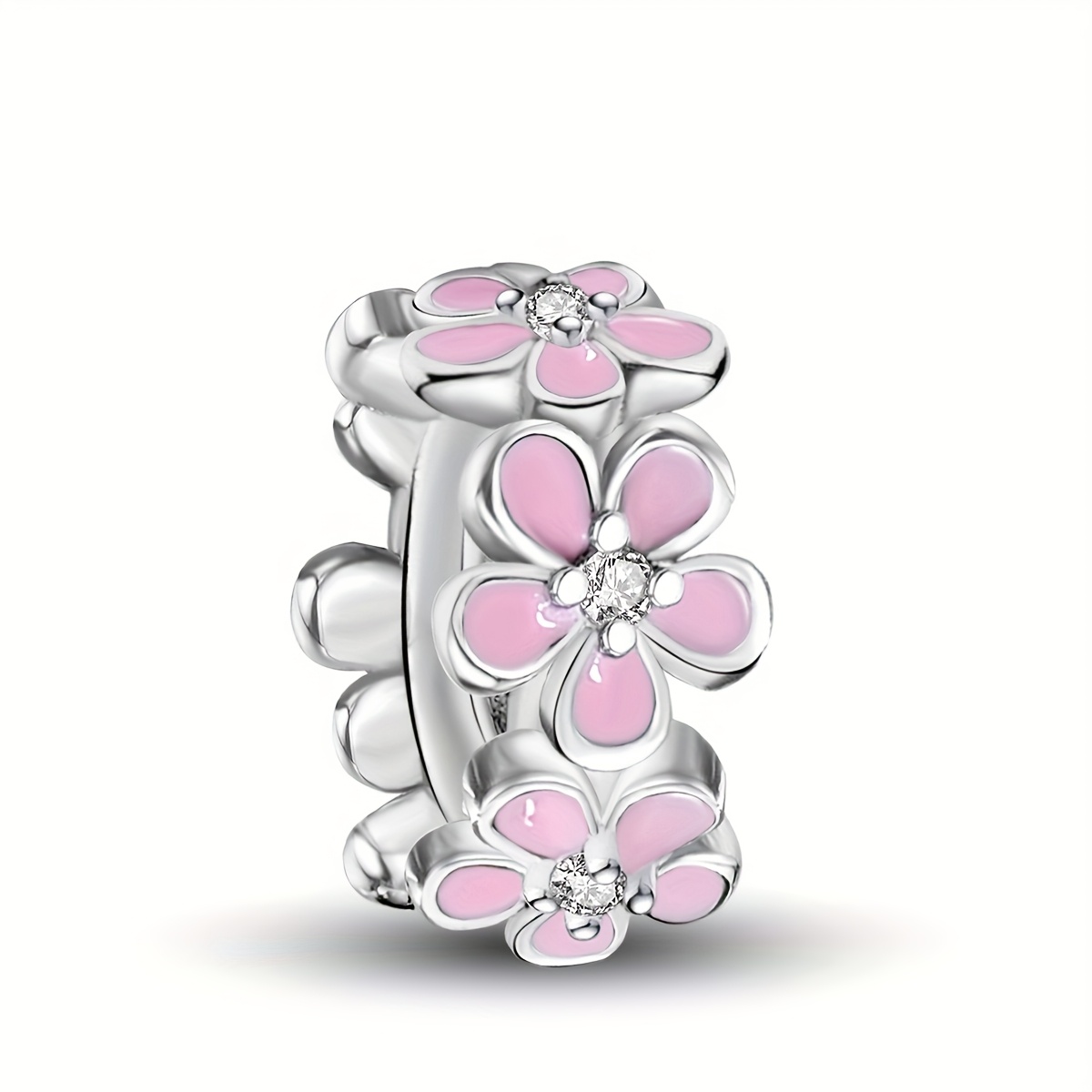 Image of 1pc 925 Silver Plated Adorable Flower Charm Pendant, Suitable For Original Bracelets Or Bangles, Great For Jewelry Crafting, And An Ideal Gift For Valentine's