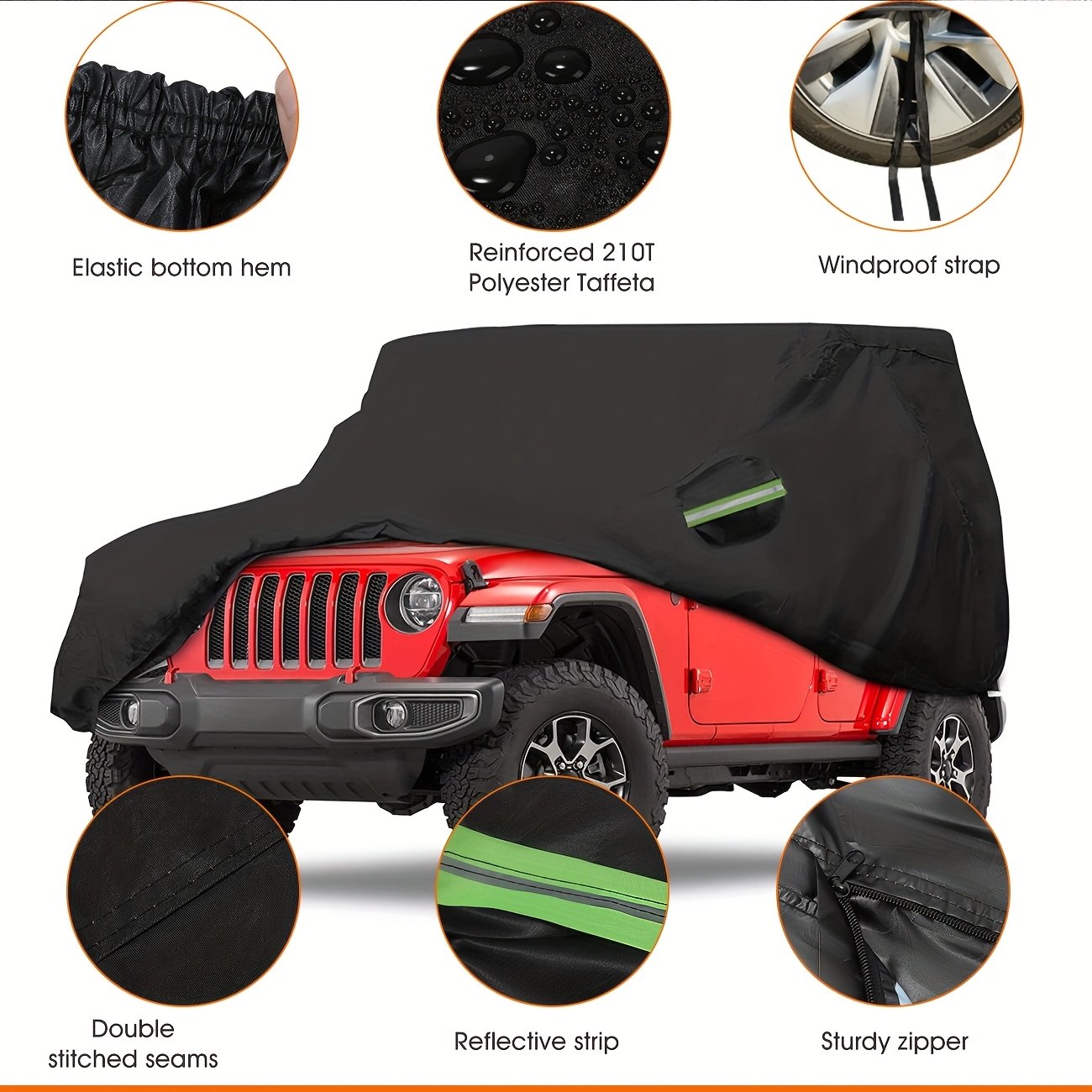 FiveFox Car Cover for Jeep Wrangler 4 Door 2006-2024 2025 JK JL TJ