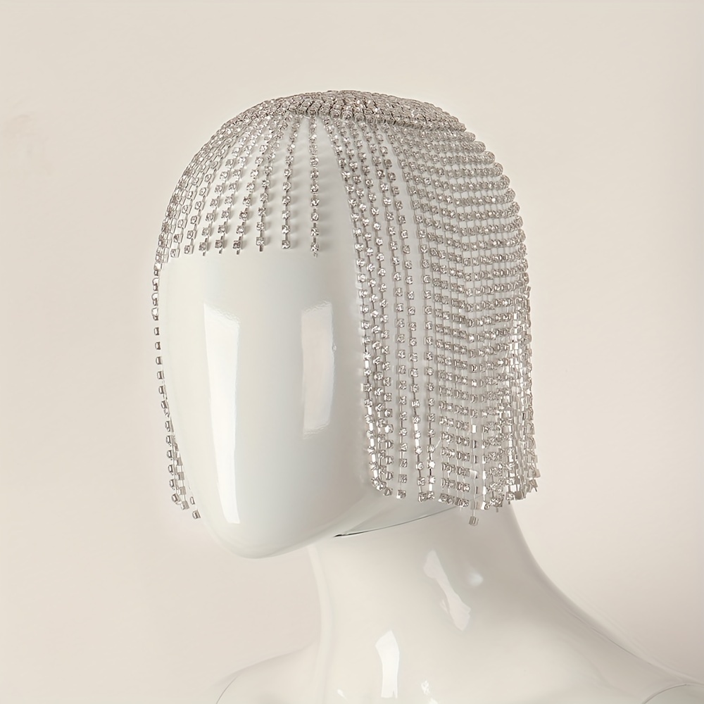bohemian retro rhinestone headpiece exaggerated tassel hair accessory vintage ethnic style full sparkling rhinestone headwear for parties and weddings details 0