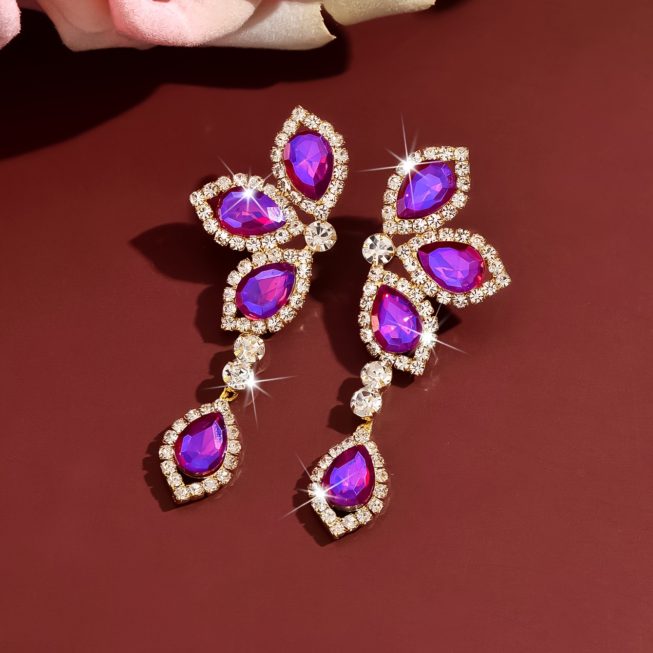 Women's Shimmering Draped Floral Earrings, Exquisite Evening Accessory