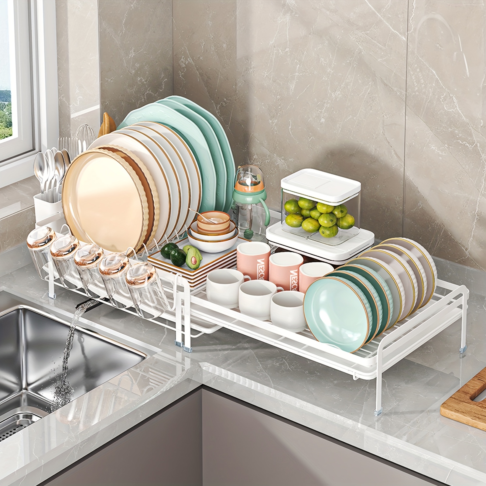 dish rack retractable adjustable metal storage Temu Bahrain
