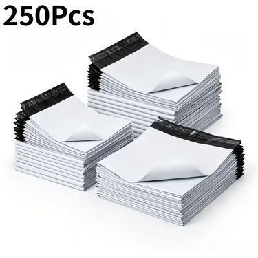 250-Pack Thick Self-Sealing White Mailing Bags, 3 Sizes Optional, Reinforced Edges Extra-Large Shipping Pouches for Commercial Use, Clothing Packaging, Bulk Parcels