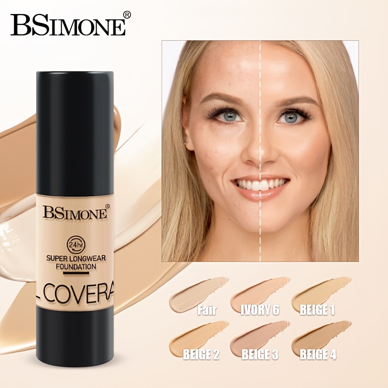 BSIMONE 1pc 24-Hour Long-Lasting Liquid Foundation, Professional Base Makeup, Sweat-Proof and Smudge-Proof, Strong Concealing Power, Easy to Apply, Minimizes Pores Without Feeling Heavy, Suitable for Dry, Oily, and Sensitive Skin, Stage Makeup - Image 4