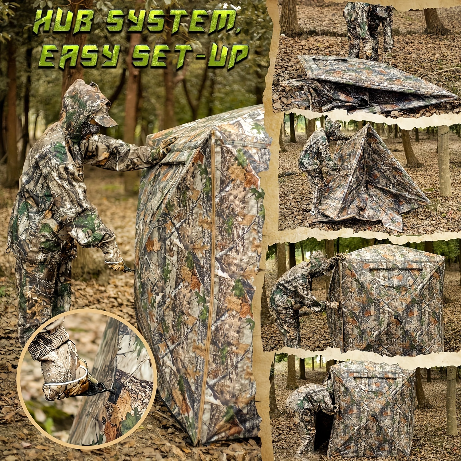 Portable 2-3 Person 270 Degree See Through Hunting Blind Ground Camouflage  Pop Up Hub Turkey Deer Blinds Tent