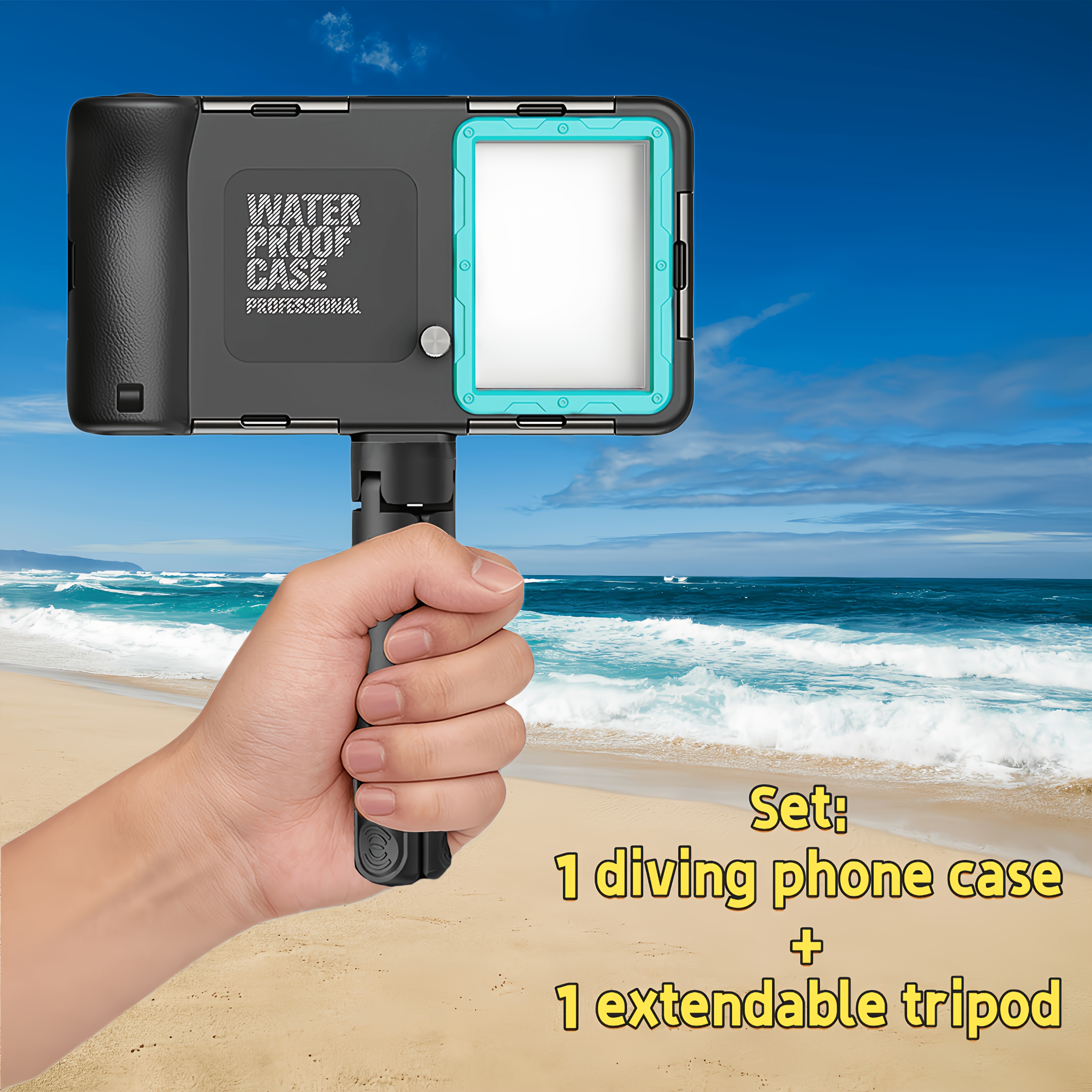 TEMU New Set Diving Phone Protective Case And Telescopic Handle Tripod Multifunctional 15m/50feet Underwater Stable Photography Prevent Shaking Ip68