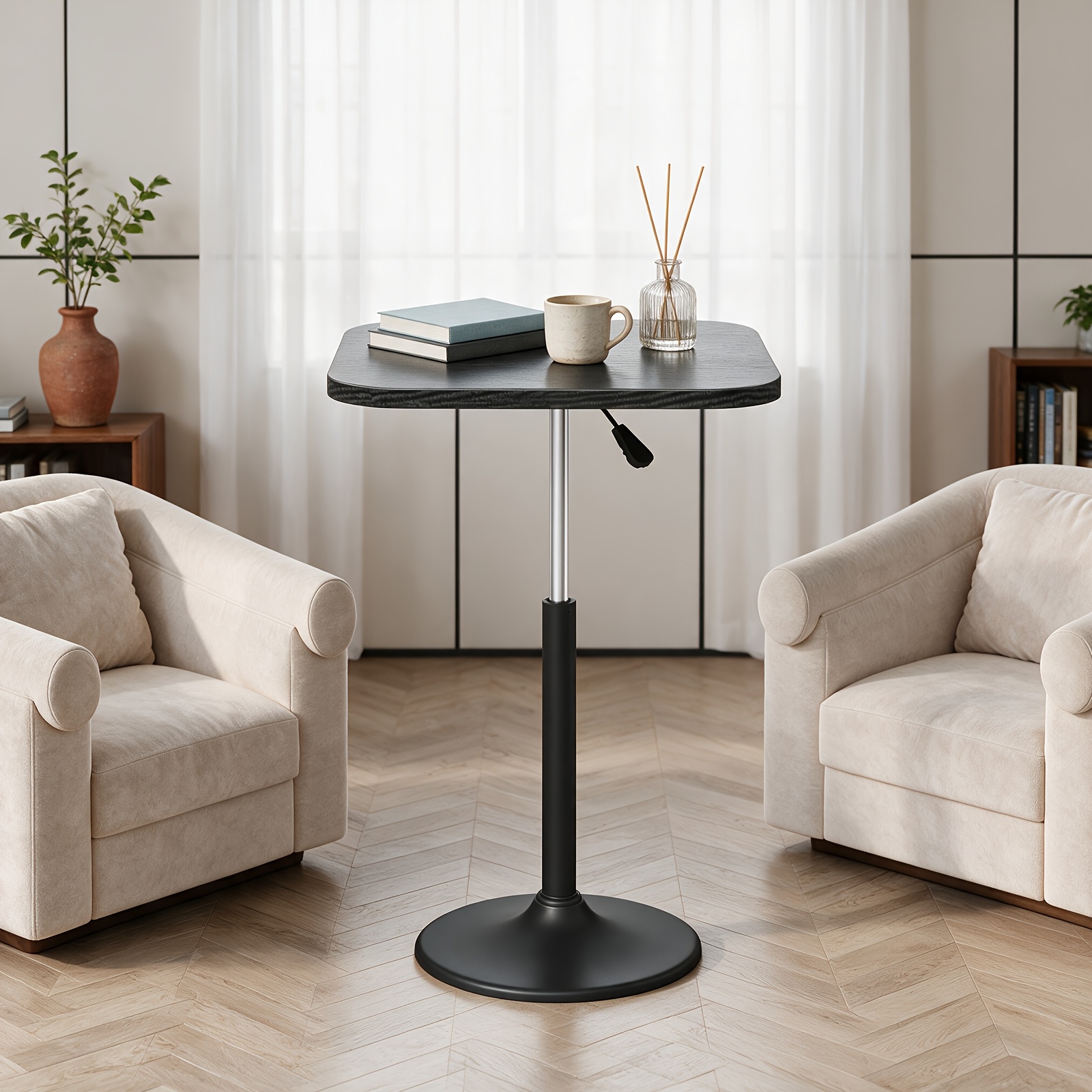 Bar Table, Height-adjustable Bar Table, Cocktail Table With Non-slip Base, Suitable For Narrow Spaces, Kitchen Bar Table, Easy To Assemble, Black