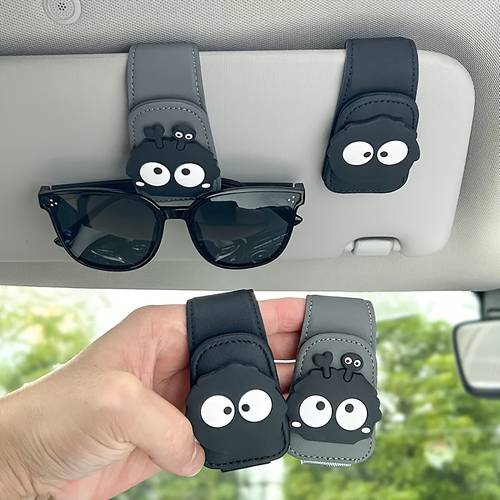 1pc magnetic car sun visor glasses clip cute coal elf design strong magnetic holder for es car interior accessories black car accessory whimsical design secure magnetic hold holder for car