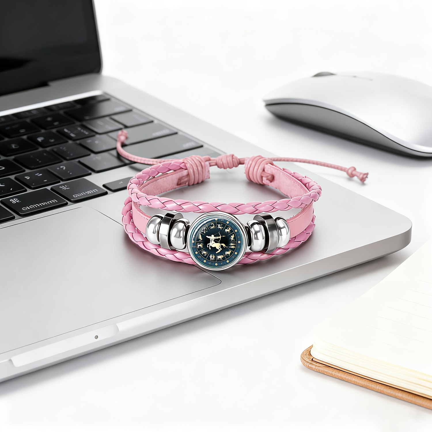 Zodiac Constellation Pink Bracelet Bangle with Golden Pattern