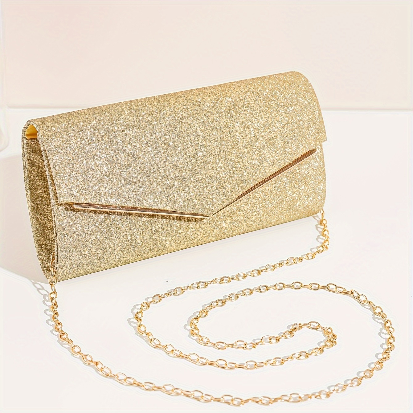 

Elegant Sequin Bridal Clutch With Detachable Chain Strap - Magnetic Closure, Polyester Lined, Fashion Shoulder Bag For Women