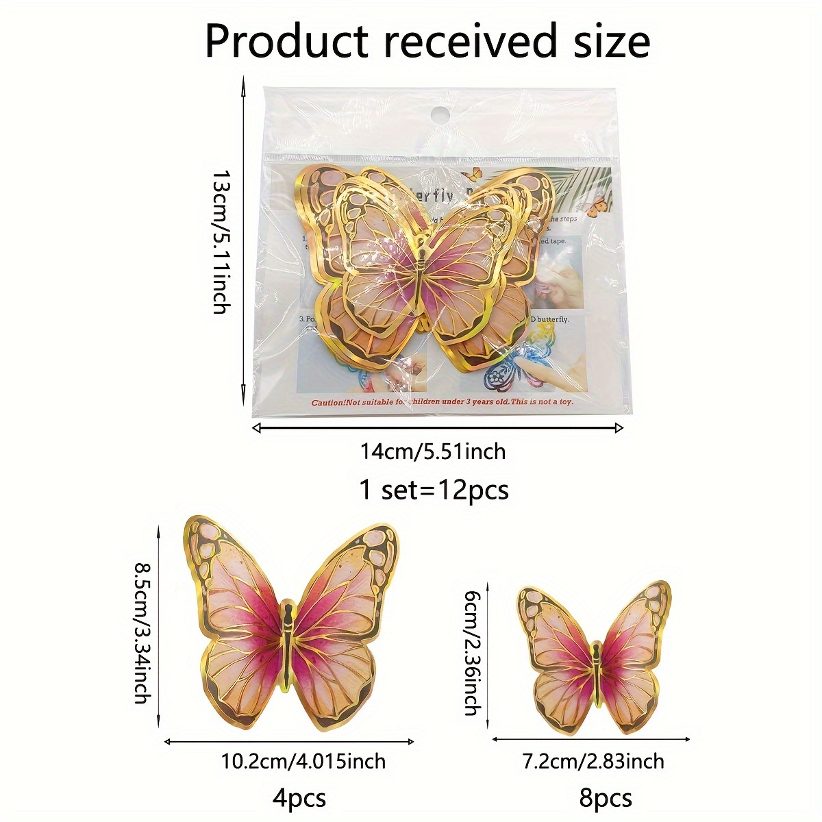 Image of 1 Set Of 12pcs Py3026 Gold- Hot Foil Craft 3d Wall Stickers Birthday Decoration Background Wall Stickers