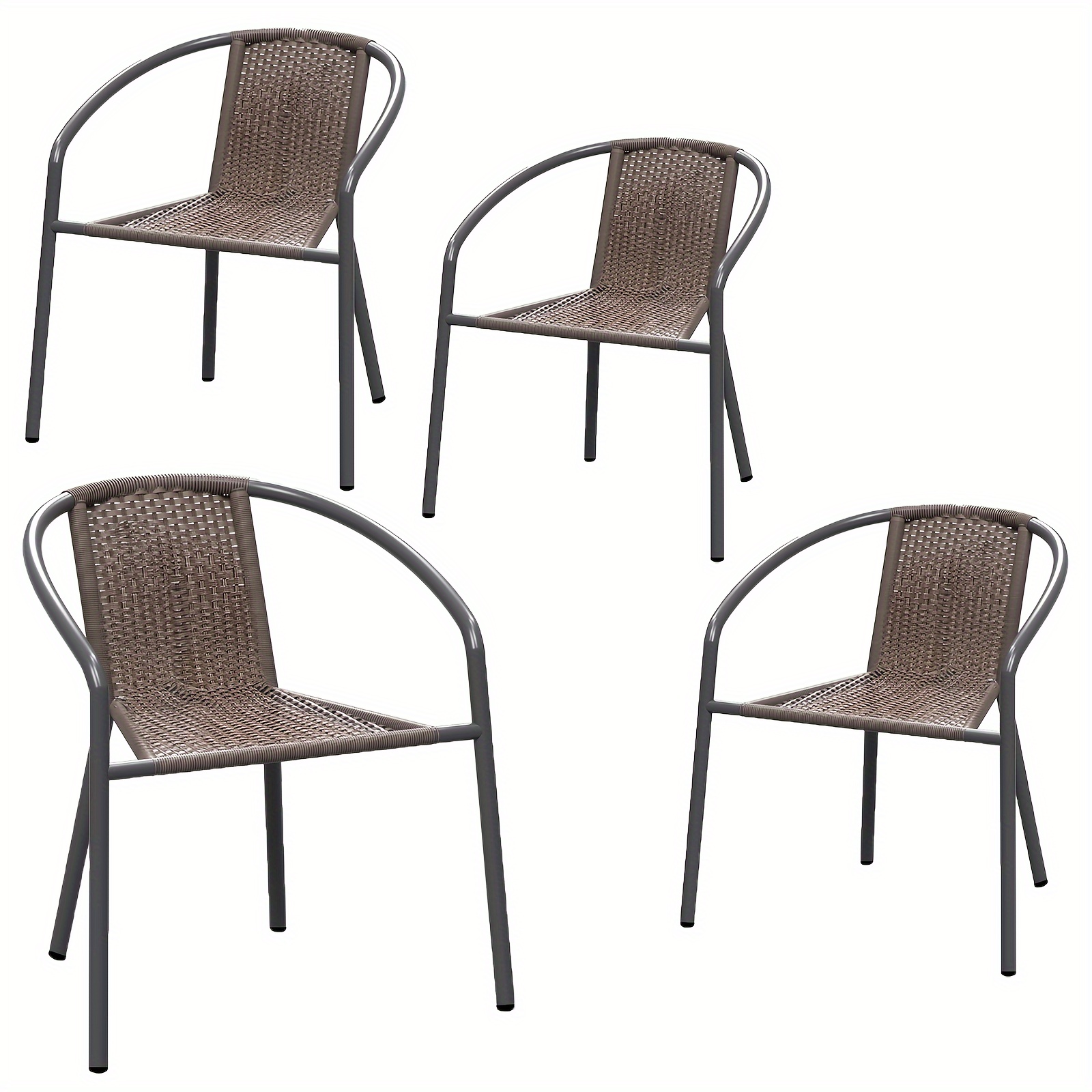 

Modern Rattan Outdoor, Indoor Bedroom Restaurant Dining Chairs, Stackable For Patio Or Drawing Room, Set Of 4, Brown