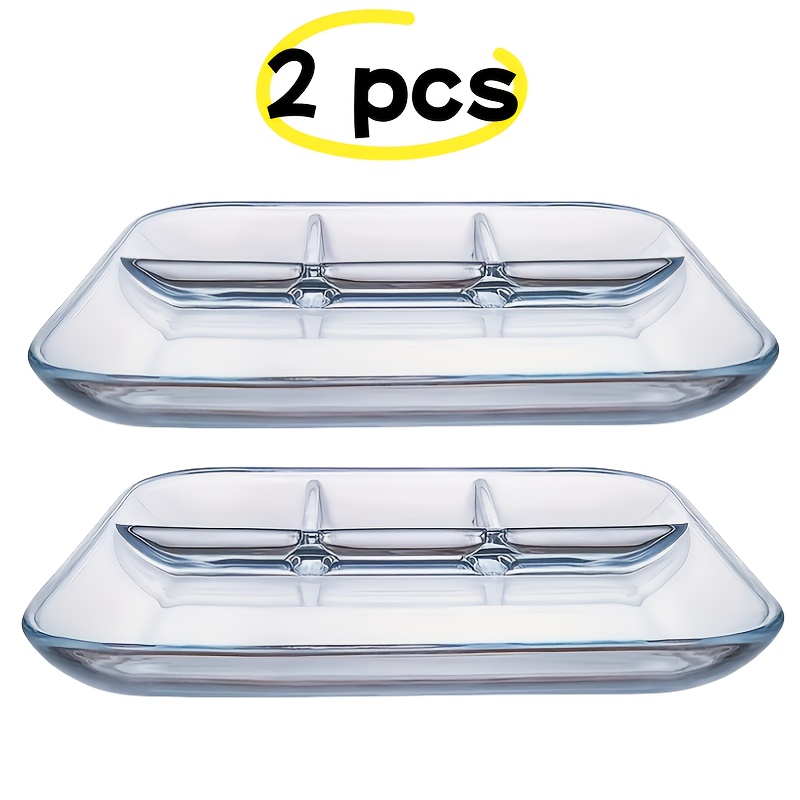 Image of Glass Serving Platters With Sauce Dishes - Heat-resistant Meal Prep Trays For Steak, Salad, Grilled Meat, Noodles, Breakfast, And Entrees - Kitchen Serving Essentials, Thick And Durable