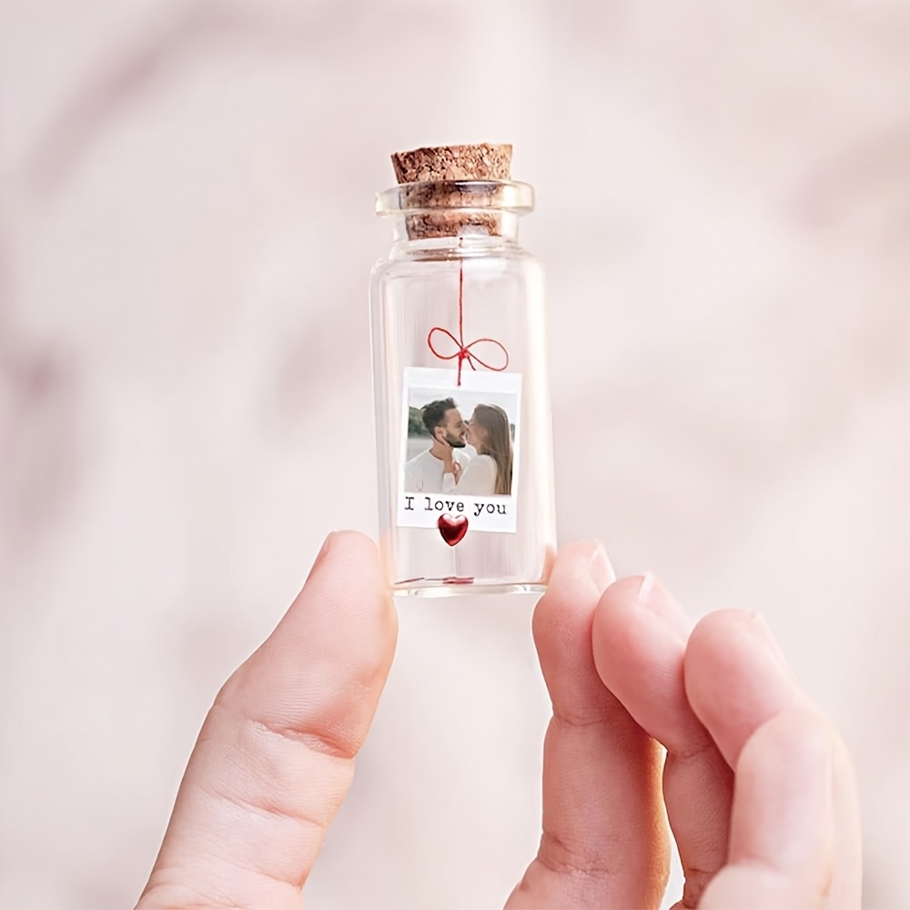 TEMU Personalized Photo Glass Bottle - Custom Photo & Message Drift Bottle Suitable For Birthdays,, Weddings - Oval Mini Jar Gift With Photo Display,