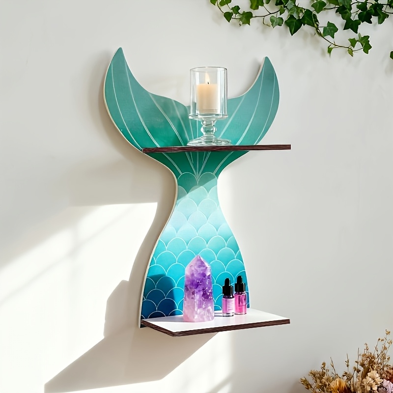 TEMU 2d Flat, 1pc Princess Room Mermaid Tail Wall Shelf Wooden Shelf Living Room Bedroom Study Room Room Decoration Shelf Birthday Gift Creative