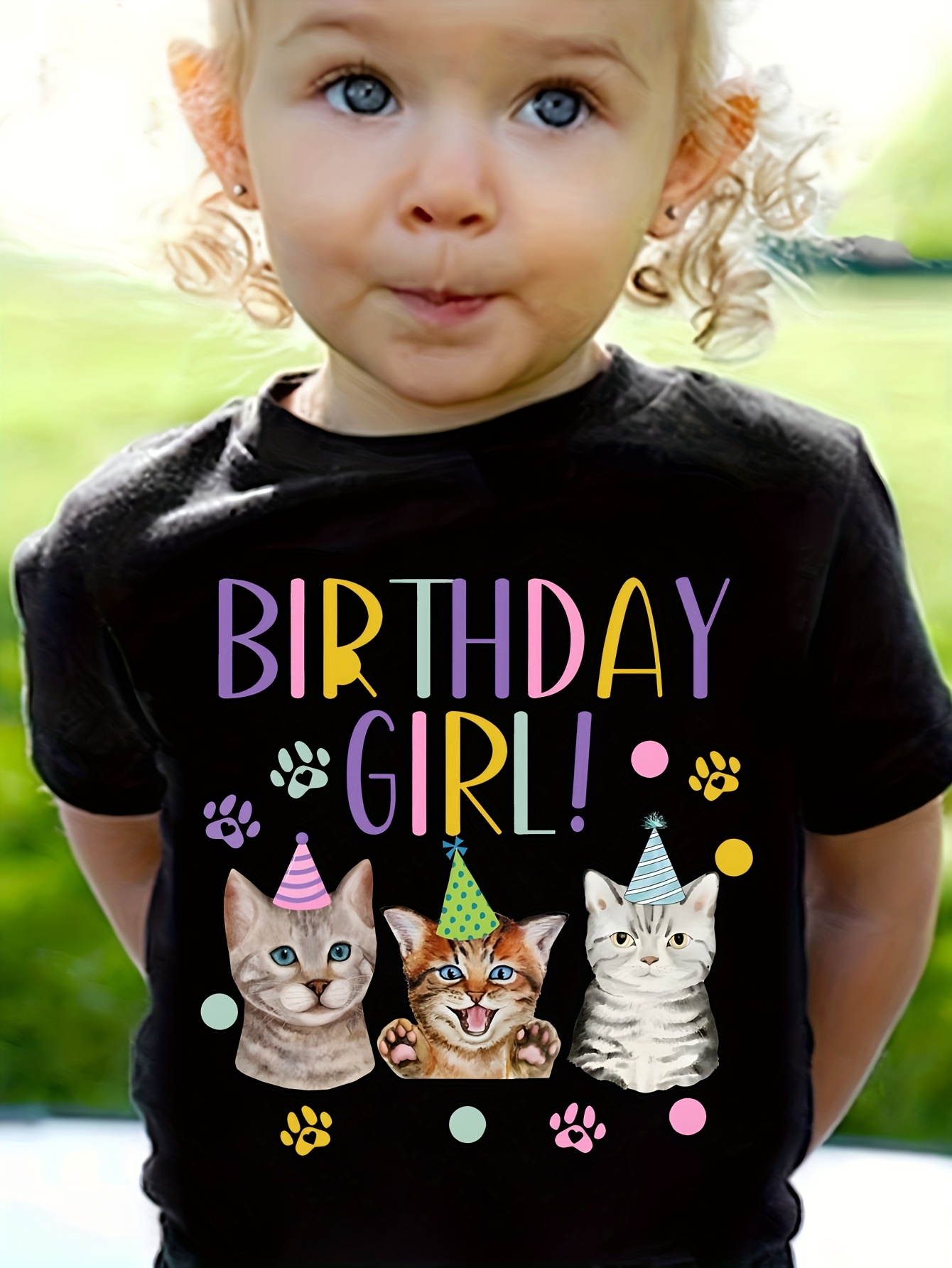 birthday girl cat print t shirt kids 