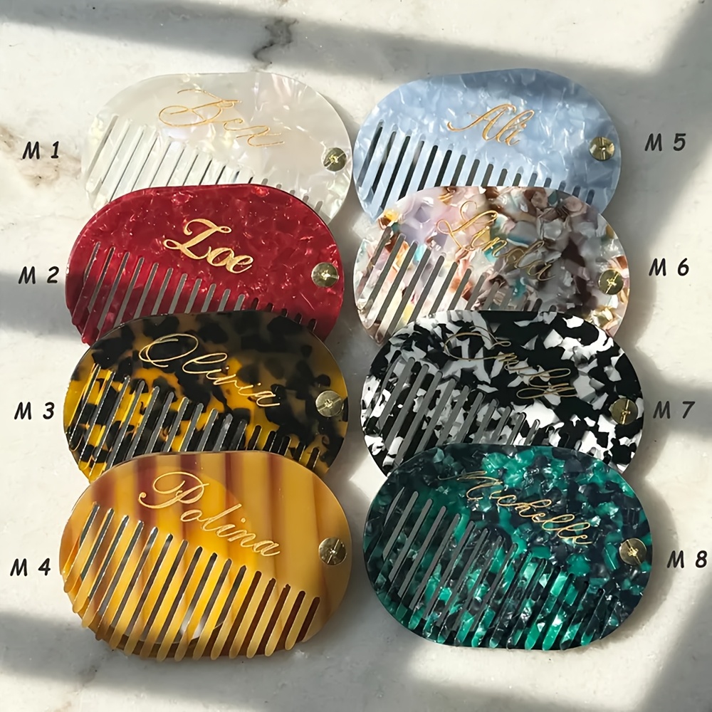 TEMU Custom Engraved Comb With A Mirror, Personalized Compact Mirror, Travel-friendly Mirror Comb, Custom Text Pocket Mirror, Gift For Bridesmaids